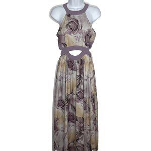 Three Bird Nest Chloe Maxi Dress Size S Purple Gray Rose Matte Satin Cutout